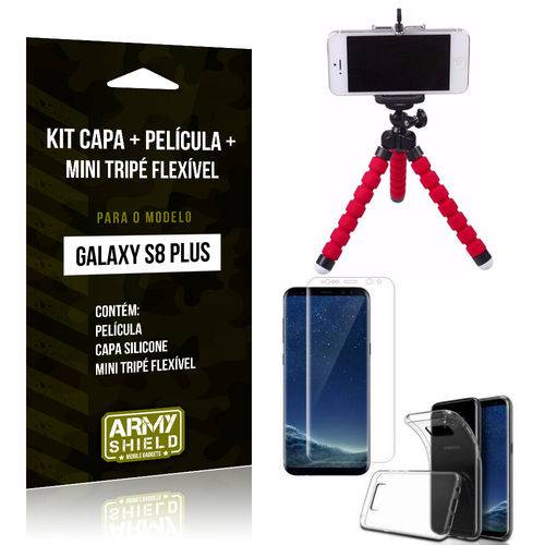 Kit Galaxy S8 Plus Capa Silicone + Película de Vidro + Mini Tripé Flexível - Armyshield
