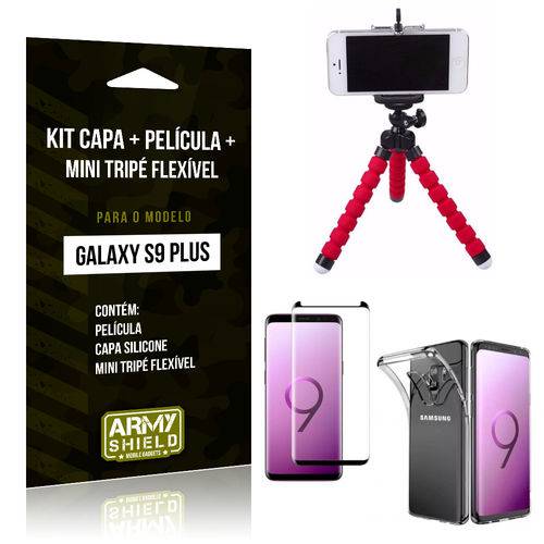 Kit Galaxy S9 Plus Capa Silicone + Película de Vidro + Mini Tripé Flexível - Armyshield