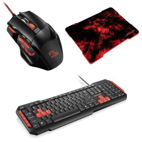 Kit Gamer Red Mouse Fire Button Mo236 Mouse Pad Ac286 Teclado Gamer Tc160 Multilaser