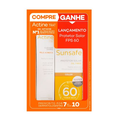 Kit Gel Antiacne Actine Trat 30g + Protetor Solar Sunsafe FPS 60 50g