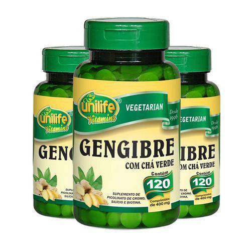 Kit 3 Gengibre com Chá Verde 120 Comprimidos Unilife