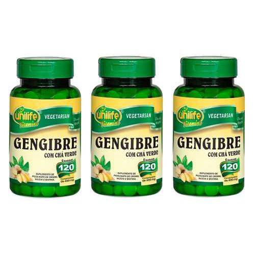 Kit 3 Gengibre com Chá Verde - Unilife - 120 Comprimidos
