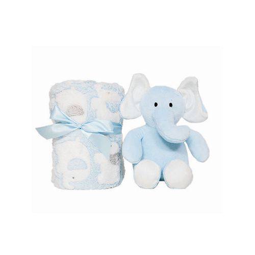 Kit Gift Presente Manta Pelúcia Elefantinho Azul Azul