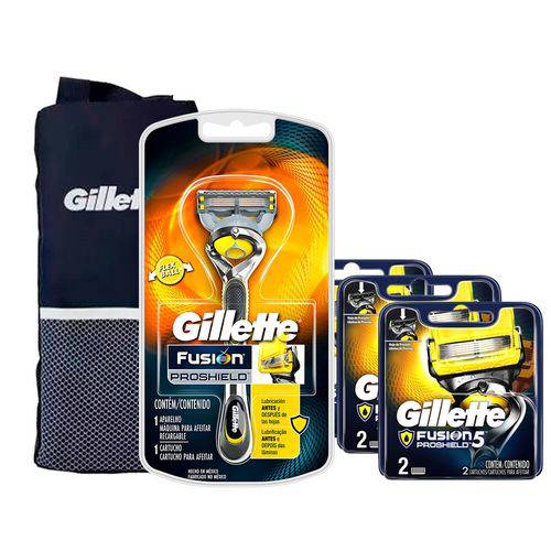 Kit Gillette Fusion Proshield Aparelho+6 Cargas +Porta Chuteira