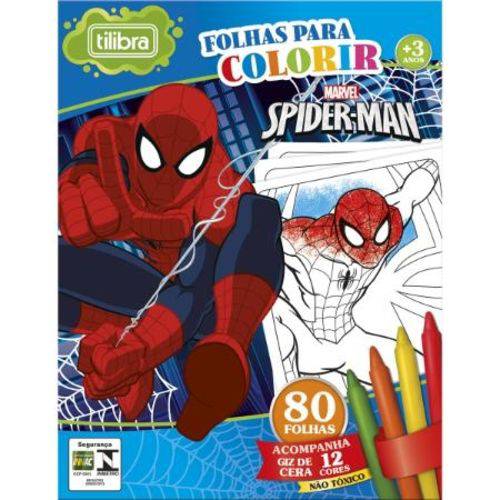 Kit Giz + Mini Folhas para Colorir Spiderman Tilibra