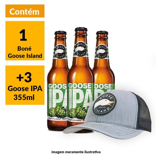 Kit Goose Island: 1 Boné Goose + 3 Goose IPA
