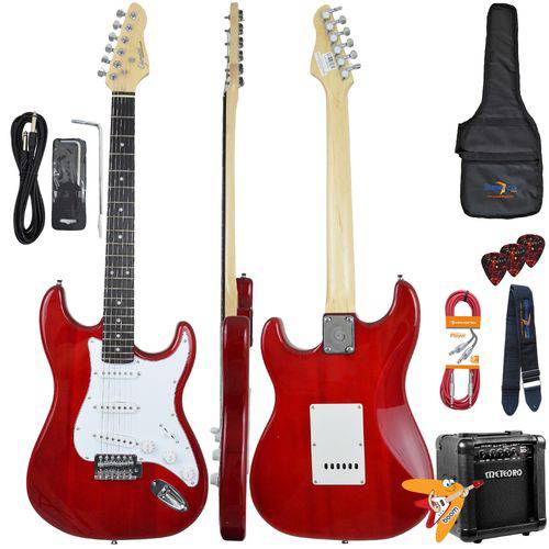 Kit Guitarra Elétrica Strato G100 Trd/wh Translucent Red Giannini + Cubo Mg10