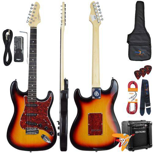Kit Guitarra Elétrica Strato G100 3ts/tt Sunburst Giannini + Cubo Mg10