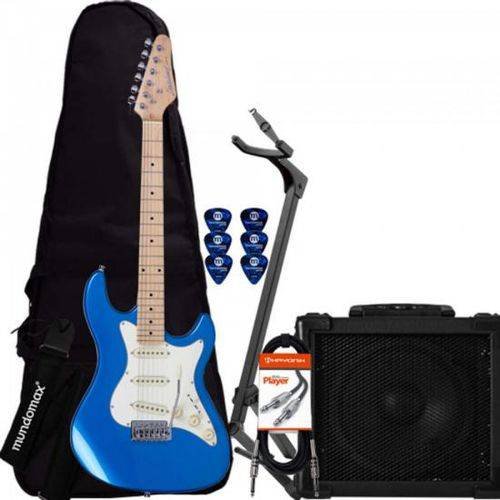 Kit Guitarra Strato Sts-100 Azul Strinberg + Capa + Suporte + Acessórios