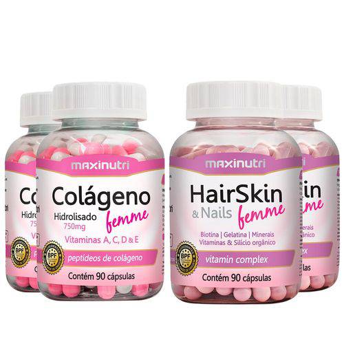 Kit 2 Hair Skin Femme + 2 Colágeno Femme - Maxinutri