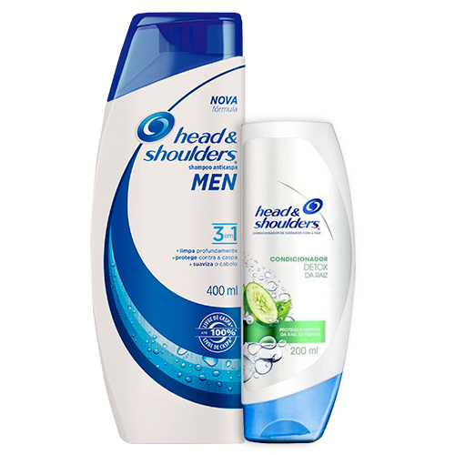 Kit Head & Shoulders Shampoo Men Anticaspa 3 em 1 400ml + Condicionador Detox da Raiz 200ml