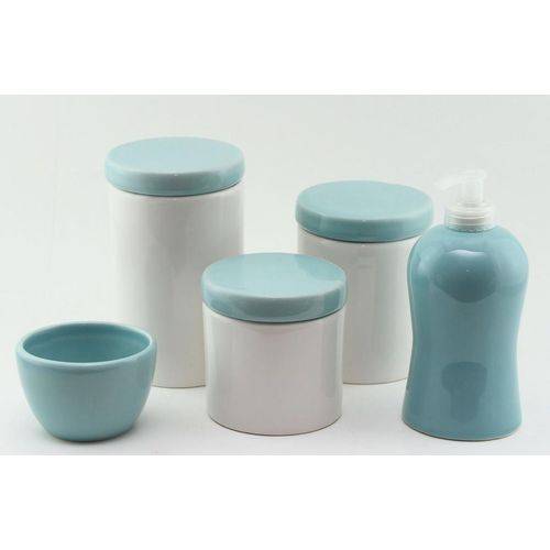 Kit Higiene Azul e Branco - 5 Peças