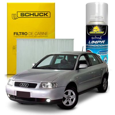 Kit Higienização Limpa Ar Condicionado + Filtro de Ar da Cabine Audi A3 1997 a 2006 Schuck