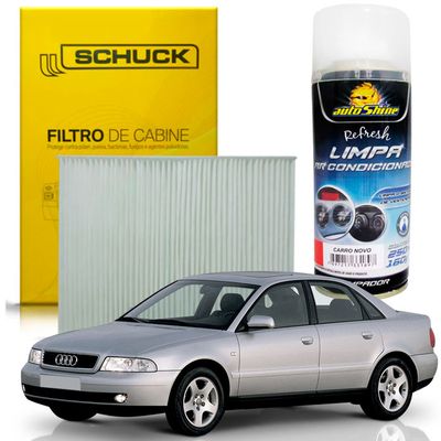 Kit Higienização Limpa Ar Condicionado + Filtro de Ar da Cabine Audi A4 1998 a 2001 - Schuck