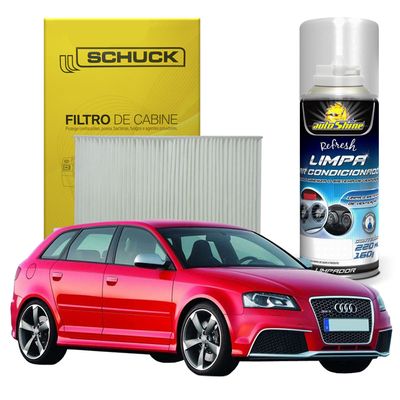 Kit Higienização Limpa Ar Condicionado + Filtro de Ar da Cabine Audi RS3 2012 a 2016 - Schuck