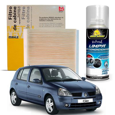 Kit Higienização Limpa Ar Condicionado + Filtro de Ar da Cabine Clio 2000 a 2012