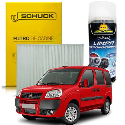 Kit Higienização Limpa Ar Condicionado + Filtro de Ar da Cabine Fiat Doblo 2002 a 2018 - Schuck