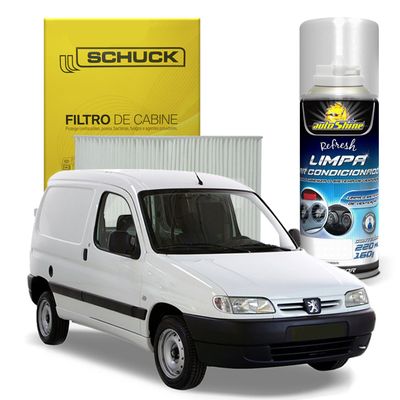 Kit Higienização Limpa Ar Condicionado + Filtro de Ar da Cabine Peugeot Partner 1999 a 2002 - Schuck