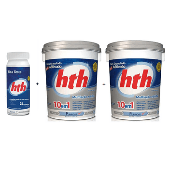 Kit HTH 2 Baldes Cloro Brilliance 10 em 1 - 10kg e Fita Teste