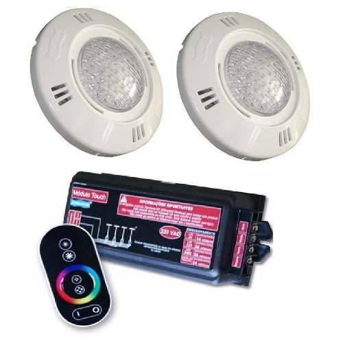 Kit Iluminação para Piscina 2 Refletor Led Smd 9 Watts Sodramar + Comando com Controle Touch
