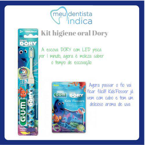 Kit Infantil Dory (40 Flossers Gum + 1 Escova Dental com Led)
