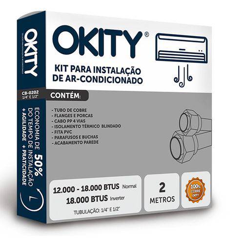 Kit Instalação Ar Condicionado Split 12.000 a 18.000 Btus 2 Metros Sem Suporte - Okity