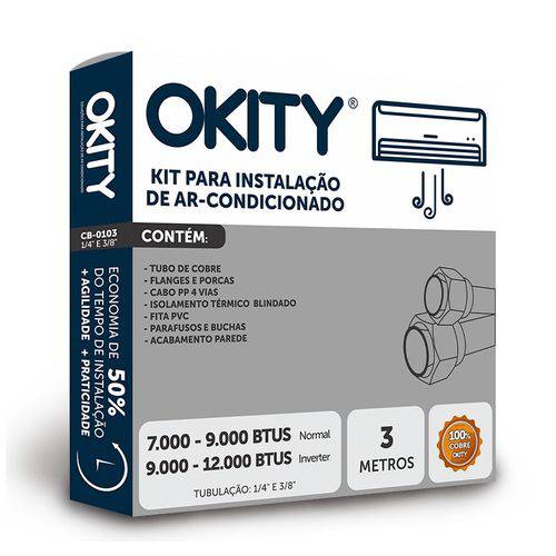 Kit Instalação Ar Condicionado Split 7.000 a 9.000 Btus 2 Metros Sem Suporte - Okity