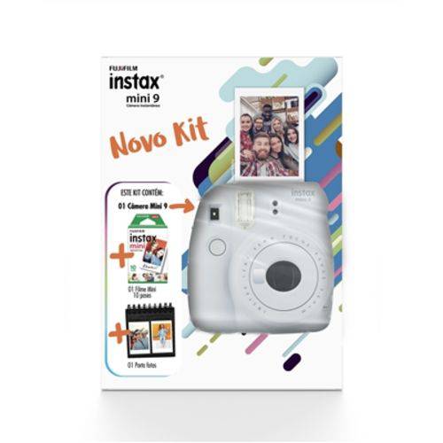 Kit Instax Mini 9 Branco Gelo com Porta Fotos + Pack 10 Poses