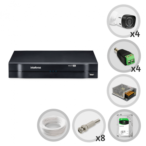 Kit Intelbras 4 Câmeras de Segurança Infra HDCVI com Dvr 8 Canais + HD 1TB