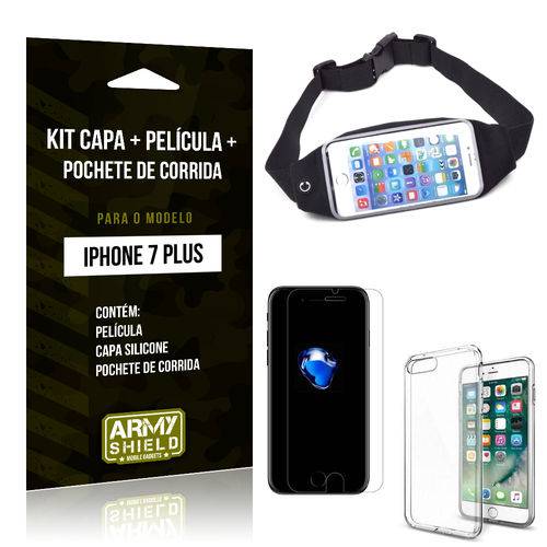 Kit IPhone 7 Plus Capa Silicone + Película de Vidro + Pochete para Corrida - Armyshield