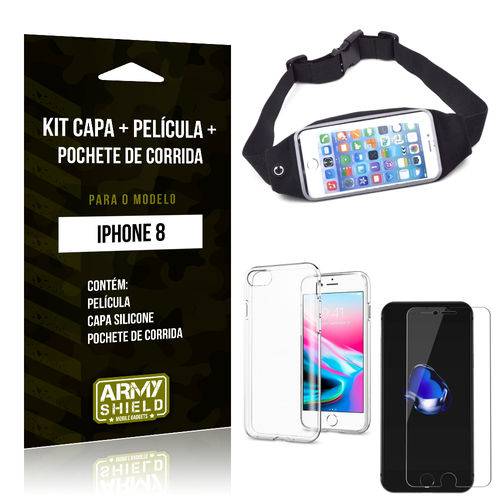 Kit IPhone 8 Capa Silicone + Película de Vidro + Pochete para Corrida - Armyshield