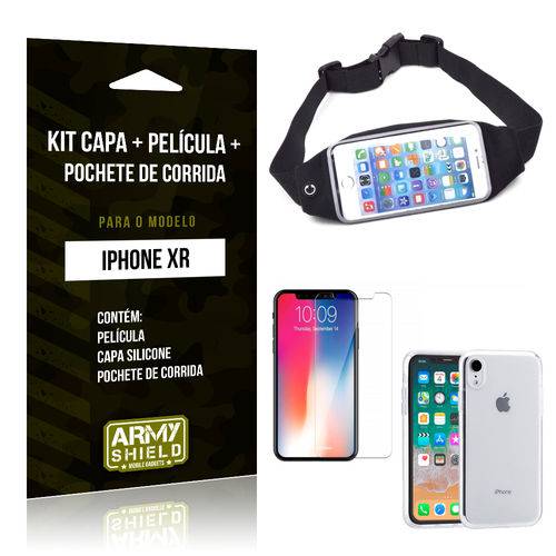 Kit IPhone XR Capa Silicone + Película de Vidro + Pochete para Corrida - Armyshield