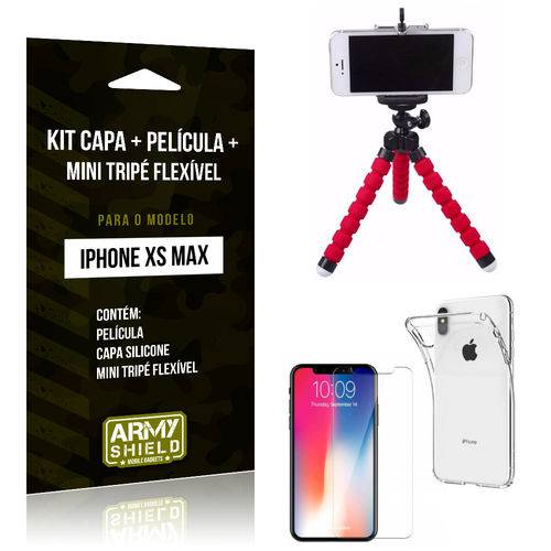 Kit IPhone XS Max Capa Silicone + Película de Vidro + Mini Tripé Flexível - Armyshield