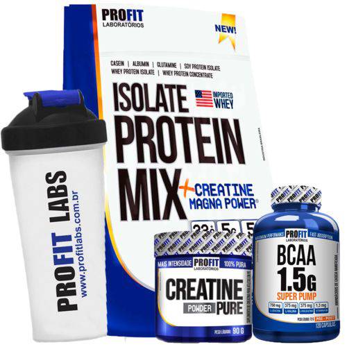 Kit Isolate Protein Mix 900g + BCAA 1,5g + Creatina 90g + Shaker Profit Labs