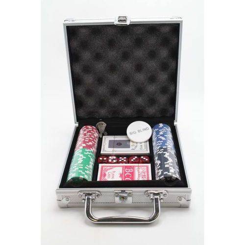 Kit Jogo de Poker Luxo 100 Fichas 2 Baralhos Maleta Alumínio