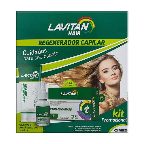 Kit Lavitan Hair com Lavitan Cabelos e Unhas 30 Cápsulas + Shampoo Lavitan Hair 200ml + Solução Lavitan Hair 50ml