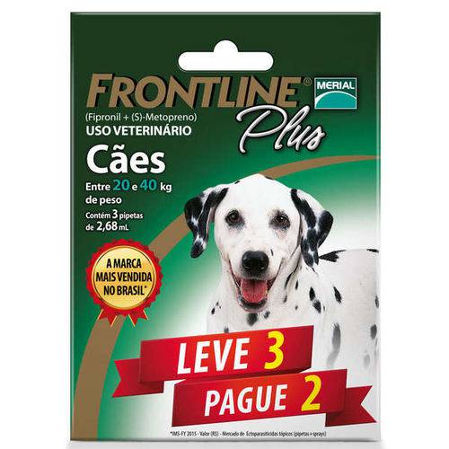 Kit Leve 3 Pague 2 - Antipulgas e Carrapatos Frontline Plus para Cães de 20 a 40 Kg