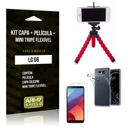 Kit LG G6 Capa Silicone + Película de Vidro + Mini Tripé Flexível - Armyshield