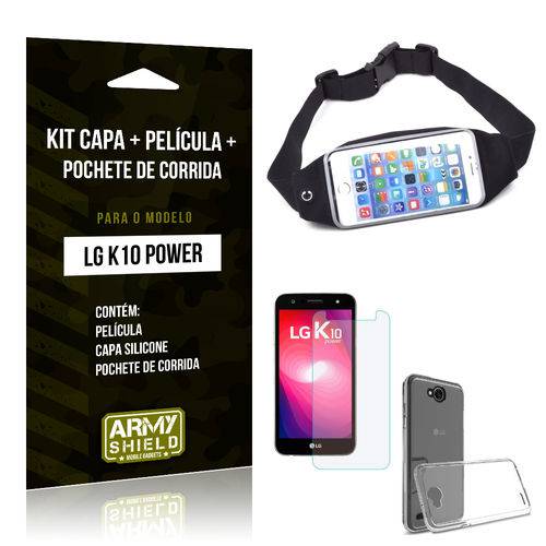 Kit LG K10 Power Capa Silicone + Película de Vidro + Pochete para Corrida - Armyshield