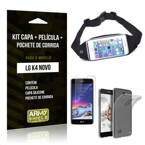 Kit LG K4 Novo Capa Silicone + Película de Vidro + Pochete para Corrida - Armyshield
