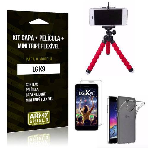 Kit LG K9 Capa Silicone + Película de Vidro + Mini Tripé Flexível - Armyshield