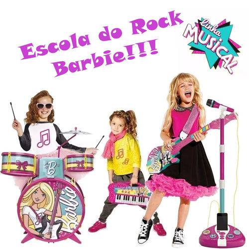 Kit Linha Musical da Barbie - Bateria + Microfone + Guitarra e Teclado