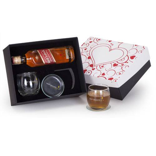 Kit Love + Whisky + 2 Copos + 2 Porta Copos