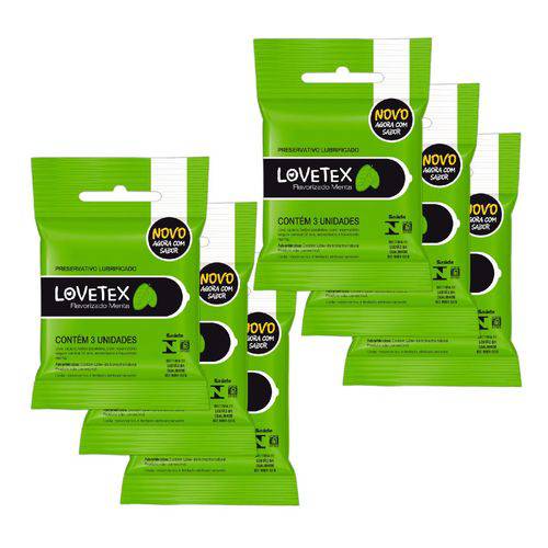 Kit Lovetex Preservativo Lubrificado Sabor Menta - 6 Unid.