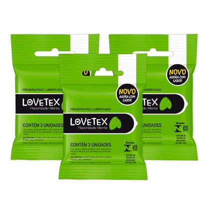 Kit Lovetex Preservativo Lubrificado Sabor Menta - 3 Unid.