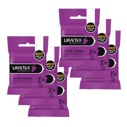 Kit Lovetex Preservativo Lubrificado Sabor Uva - 6 Unid.
