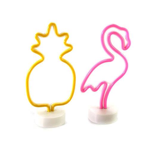 Kit 2 Luminária Led Luz Neon: Abacaxi + Flamingo Decorativa