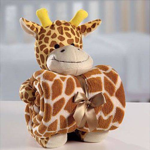 Kit Manta Baby com Bichinho de Pelúcia Microfibra Girafinha
