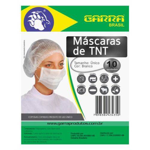 Kit Máscara Tnt Branca 2 Camadas Garra - com 10 Unidades