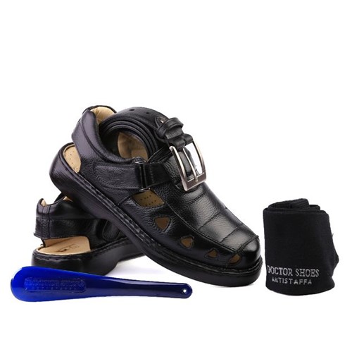 Kit Masculino Sandália 302 em Couro Floater Preto Doctor Shoes